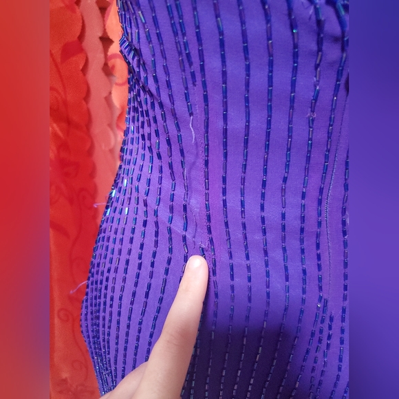 Vintage Purple Beaded Silk Halter Gown Cocktail Dress sz 4 - Picture 5 of 13